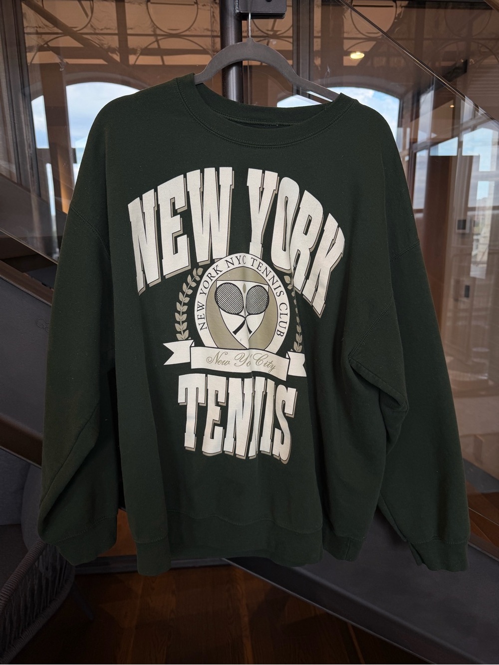 Nordstrom Dark Green New York Tennis Crewneck Sweatshirt